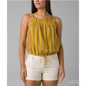 Prana Size Medium Yellow Pink Stripe Sleeveless Tank Top Organic Cotton NWT